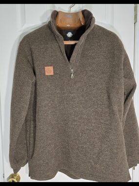 Men's Brown Quarter-Zip Lambswool Pullover Boho Gorpcore Outback